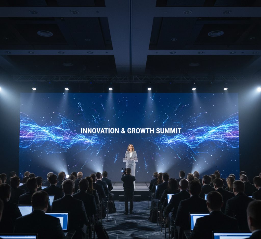 LED Wall used as a backdrop for a conference speaker