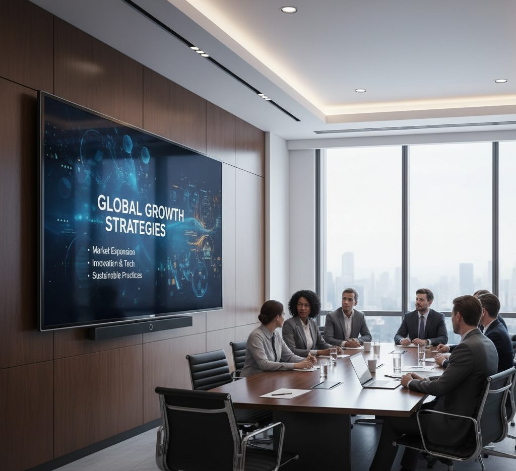 An extra-large 98-inch TV mounted for a presentation