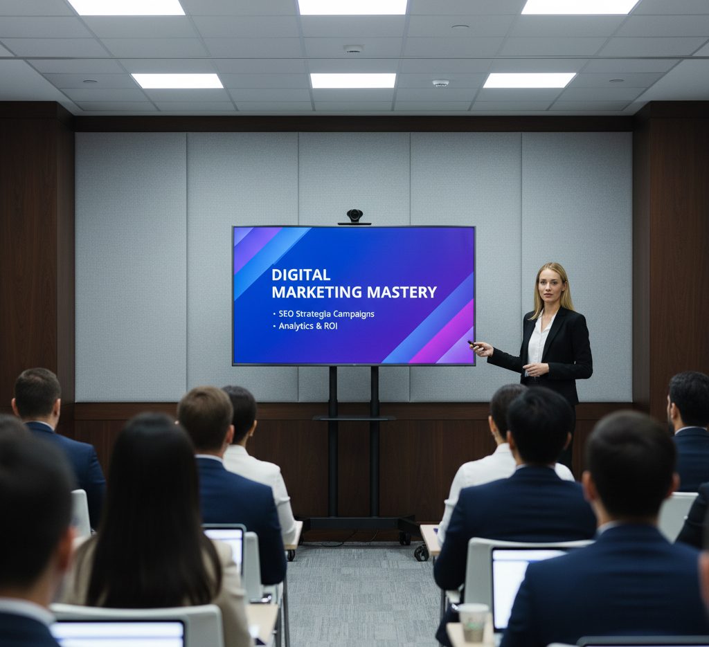 Clear view of presentation slides on a 75-inch TV screen